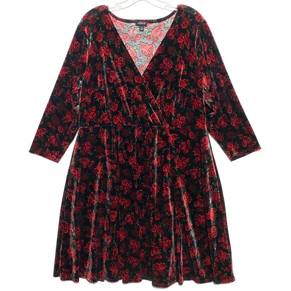 torrid Dresses & Skirts - Torrid 2 Red Rose Velvet Dress Dark Romantic Whimsigoth Fairy Grunge Faux Wrap